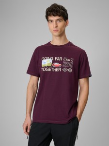 4F T-shirt regular z nadrukiem męski - fioletowy L