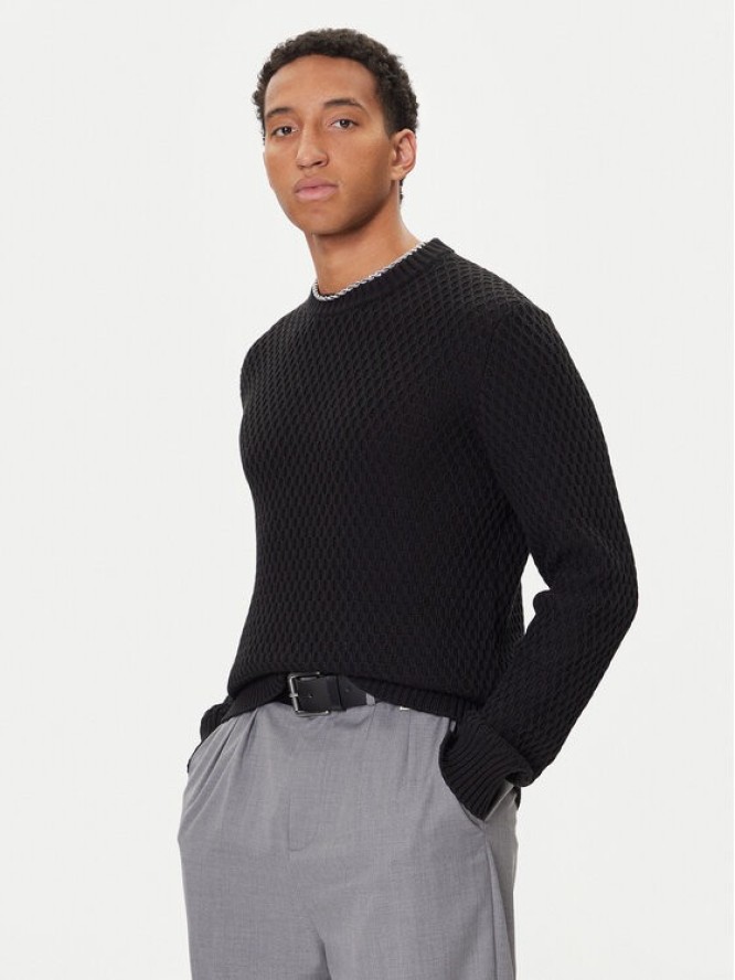 HUGO Sweter Syer 50546995 Czarny Regular Fit
