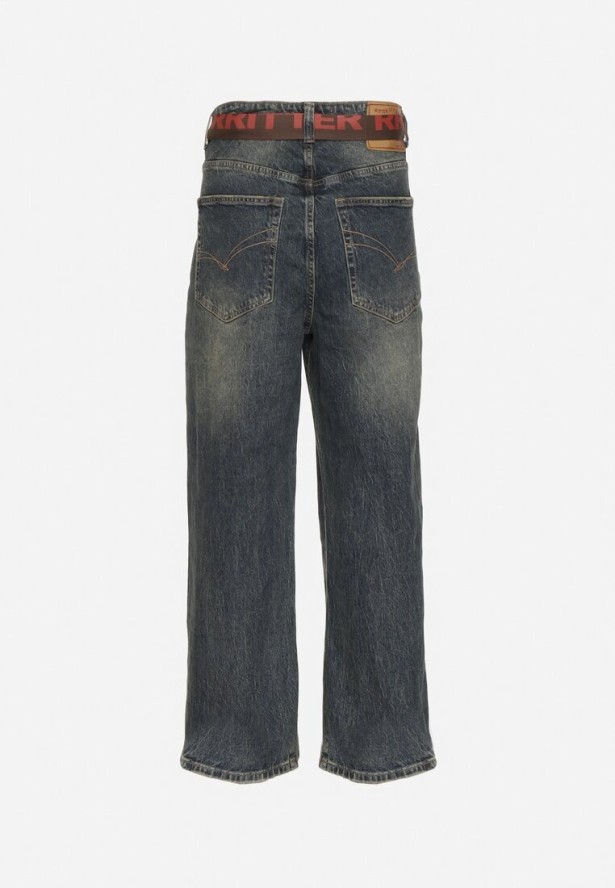 Niebieskie Bawełniane Jeansy Szerokie z Paskiem Lerisama