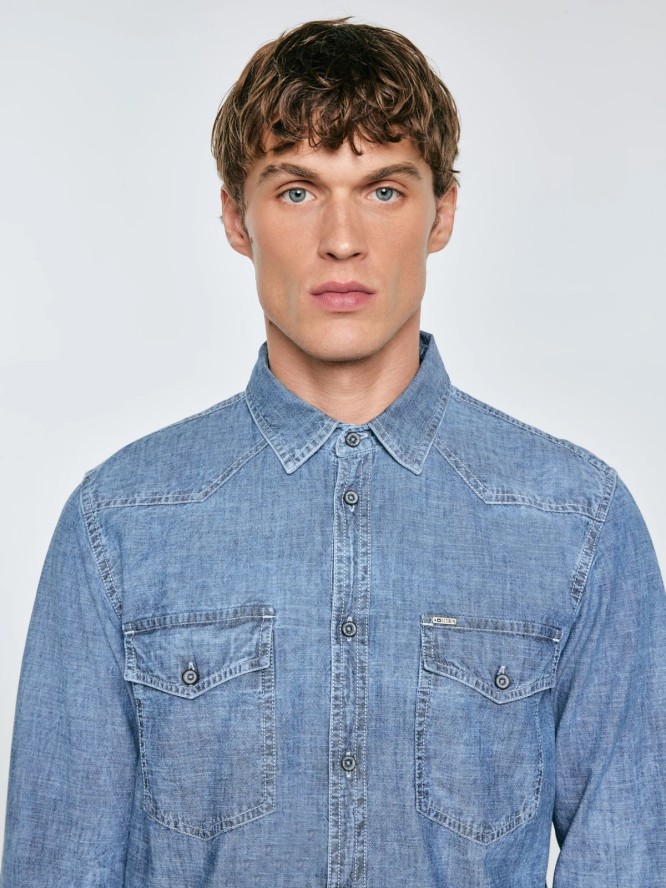 Koszula męska z imitacji jeansu niebieska Retinez 401