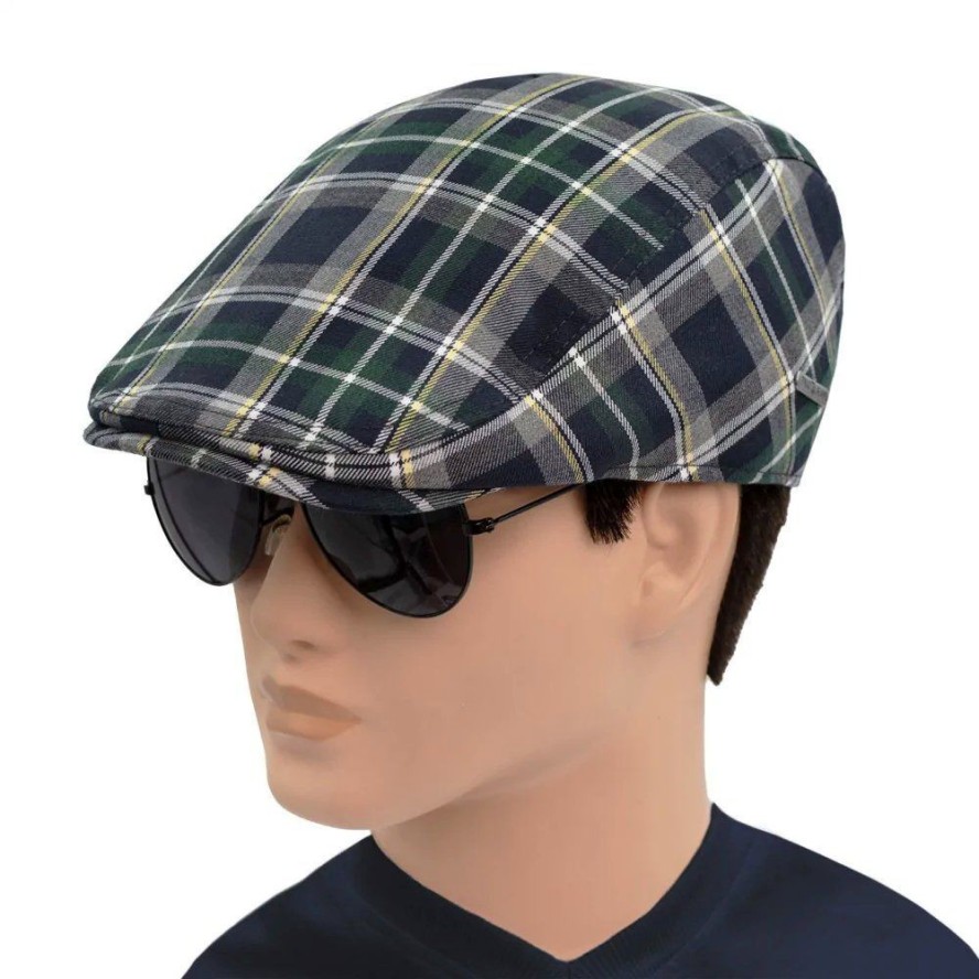 Męski Wiosenno-Letni Kaszkiet - Pako Jeans - Krata w Odcieniach Zieleni i Granatu