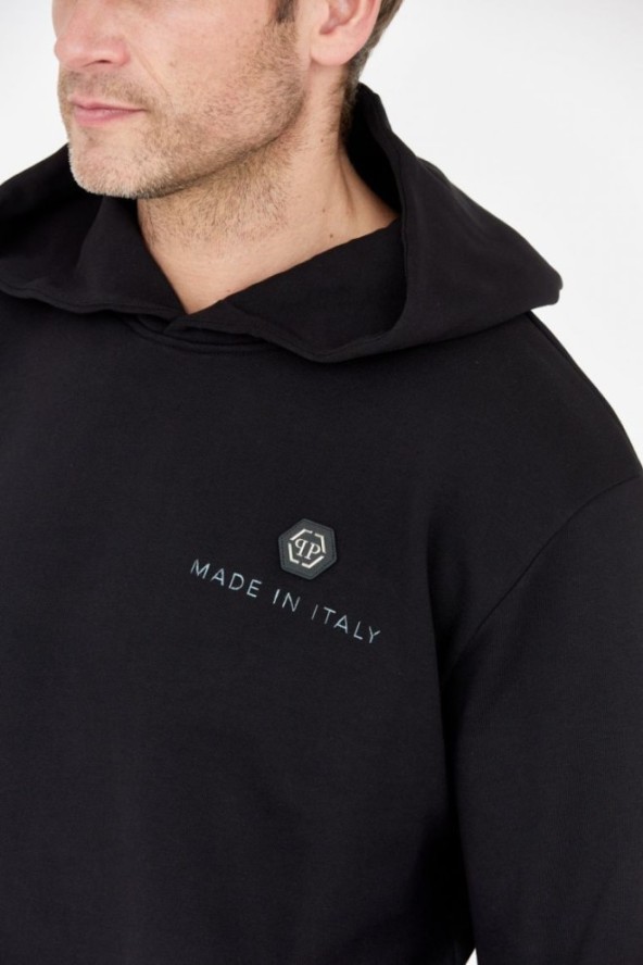 PHILIPP PLEIN Czarna męska bluza hexagon z kapturem, Rozmiar XXL