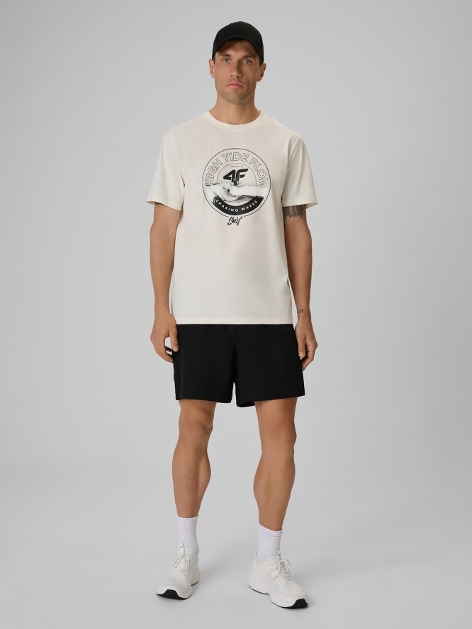 4F T-shirt regular z nadrukiem męski - biały XL