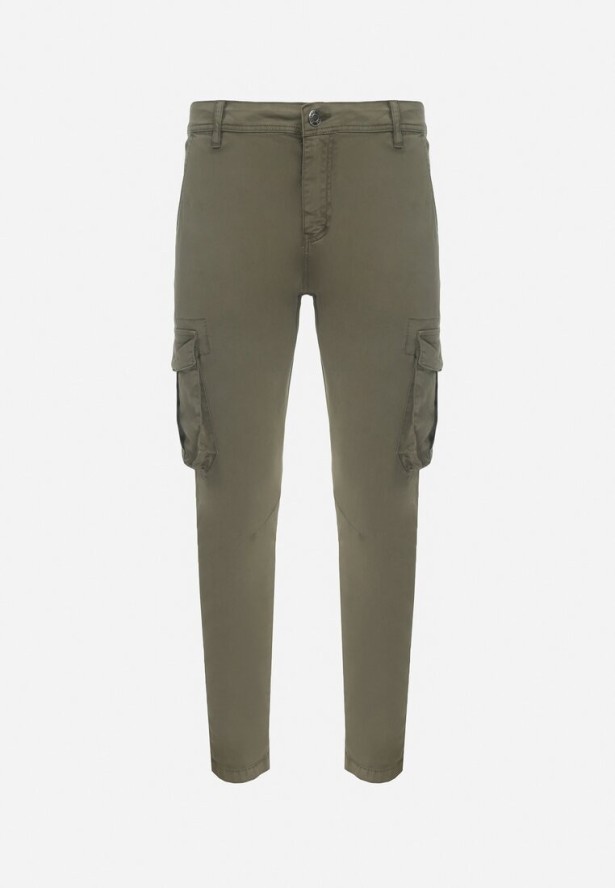 Ciemnozielone Spodnie Bojówki z Kieszeniami Eselam