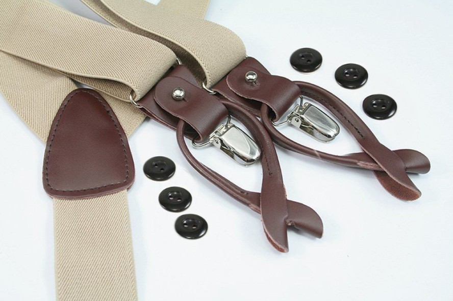 Szelki Męskie, Zapięcie na Guziki lub Żabki - ALTIES - Beżowe