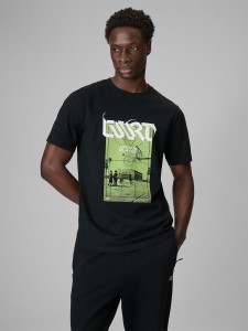 4F T-shirt regular z nadrukiem męski - czarny XXL