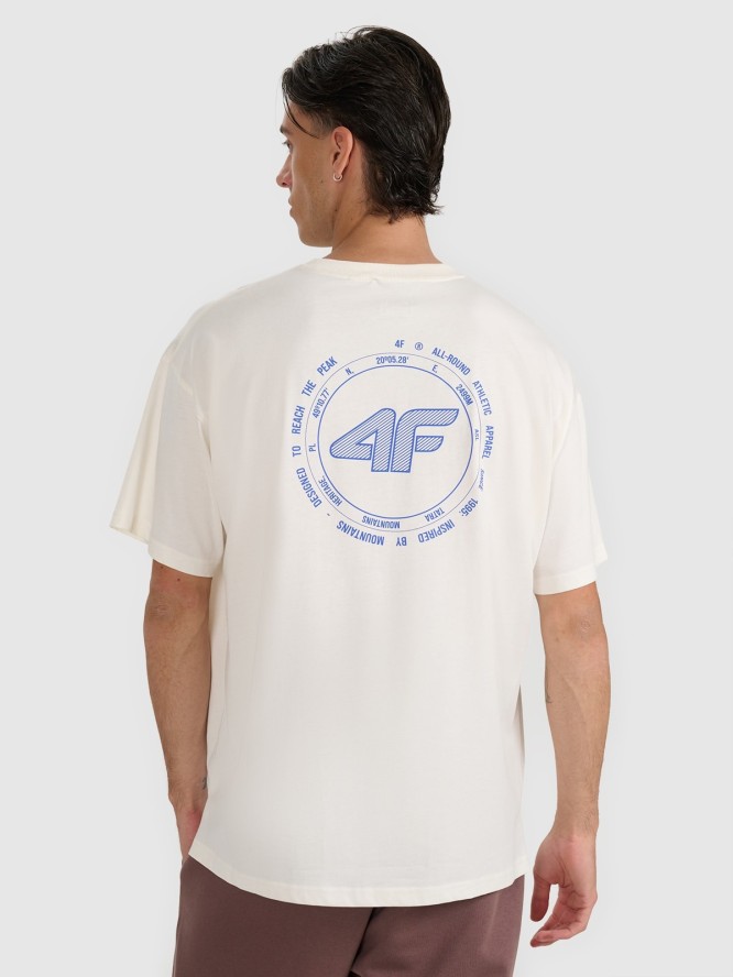 4F T-shirt oversize z nadrukiem męski - beżowy M