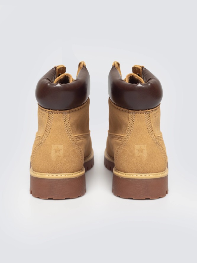 Trapery męskie ze skóry naturalnej zamszowej brązowe OO174136 802