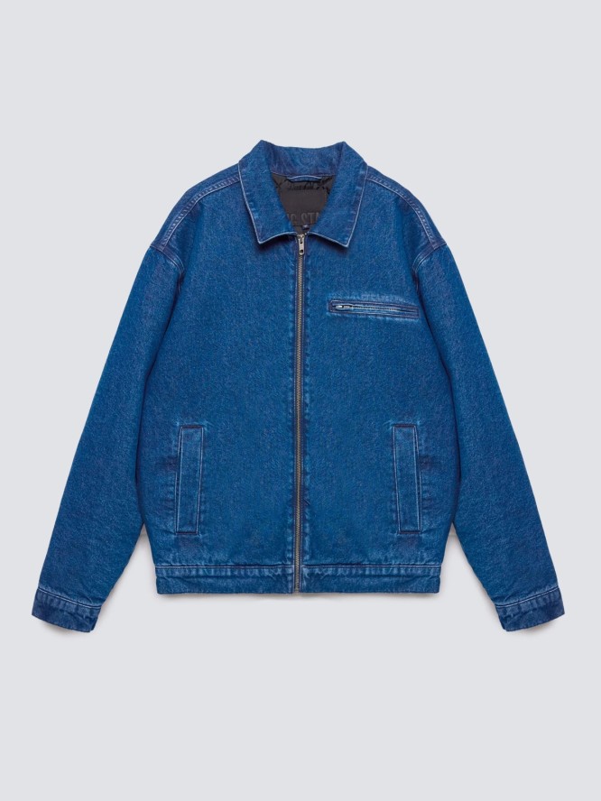 Kurtka męska jeansowa zapinana na zamek ocieplana granatowa Malcom 530