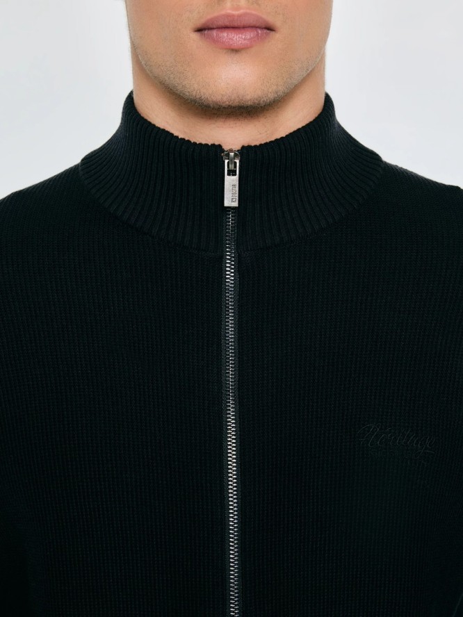 Sweter męski rozpinany ze stójką czarny Anton 906