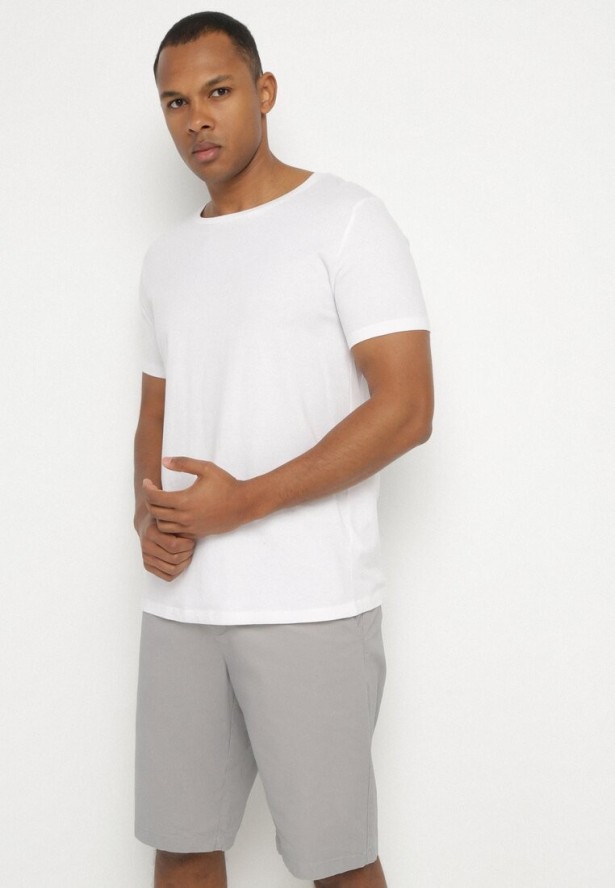 Szare Szorty Bawełniane Bermudy Zapinane na Ukryty Suwak i Guzik Vikiidana