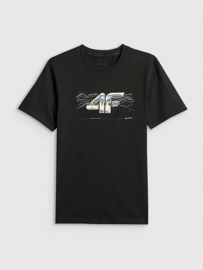 4F T-shirt regular z nadrukiem męski - czarny L