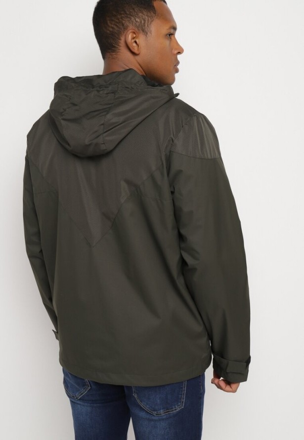 Ciemnozielona Kurtka Wiatrówka z Ociepleniem i Kapturem Nevetis