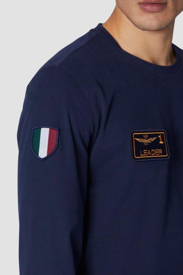 AERONAUTICA MILITARE Granatowy męski longsleeve With Patches, Rozmiar 3XL