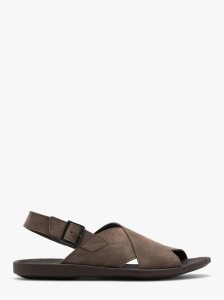 Szaro-brązowe sandały z zapięciem na klamrę
