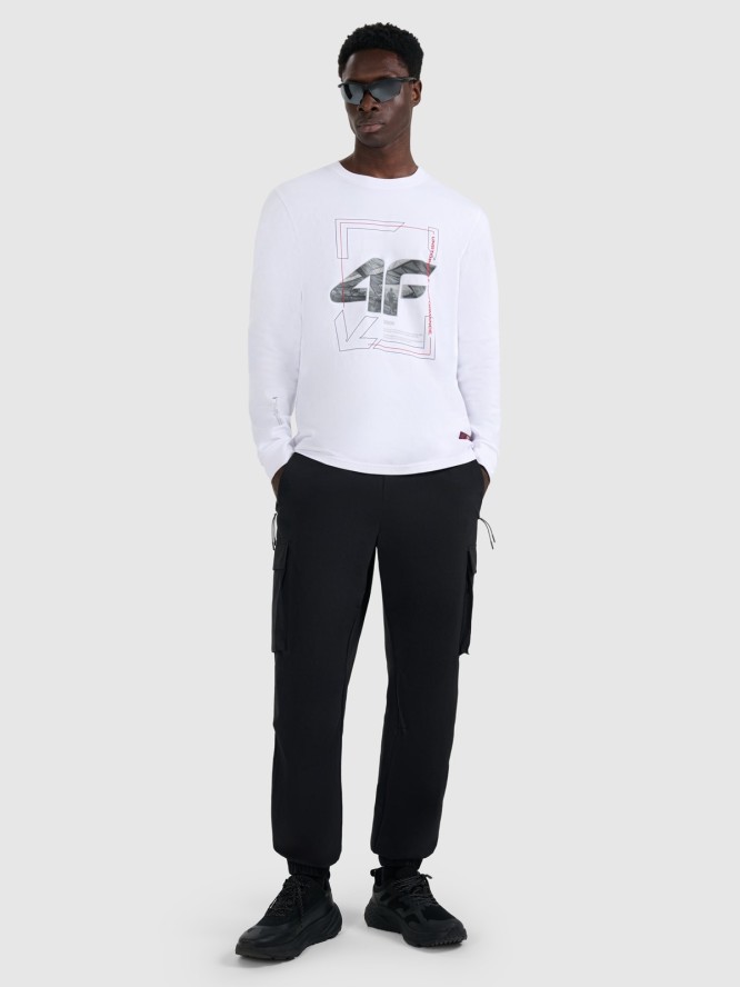 4F Longsleeve regular z nadrukiem męski - biały L