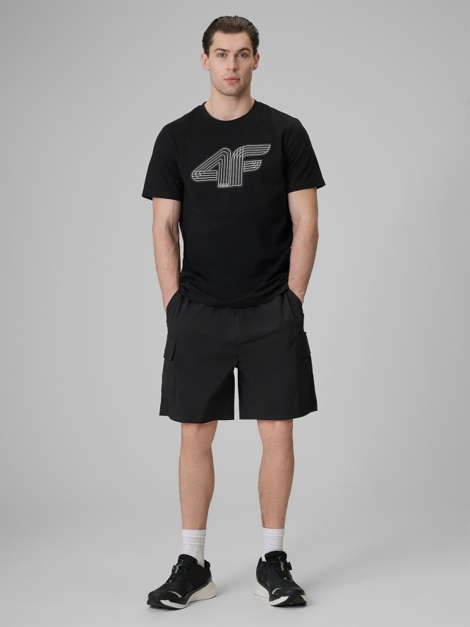 4F T-shirt regular z nadrukiem męski - czarny XL