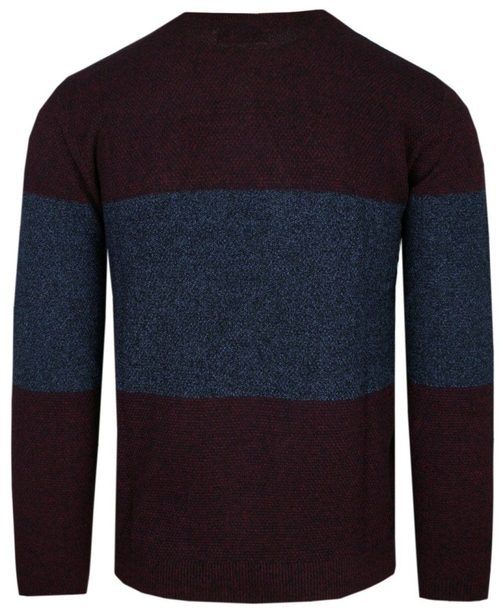 Męski Sweter z Dzianiny Bawełnianej - Colosseo - Melanż Bordo i Granat