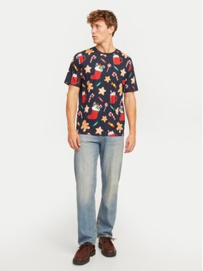Jack & Jones T-Shirt Xmas Merry 12265399 Granatowy Standard Fit