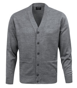 Męski Sweter Wełniany na Guziki - Kardigan - Pako Jeans - Popielaty