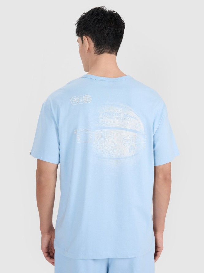 4F T-shirt oversize z nadrukiem męski - niebieski XXL