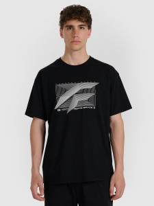 4F T-shirt regular z nadrukiem męski - czarny XS