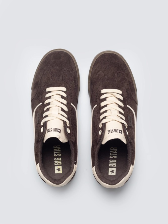 sneakersy męskie z jasnymi akcentami brązowe tt174092 803