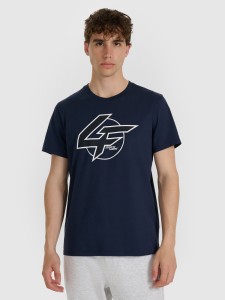 4F T-shirt regular z nadrukiem męski - granatowy L