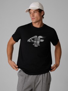 4F T-shirt regular z nadrukiem męski - czarny S