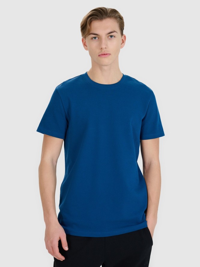 4F T-shirt regular ze strukturalnej dzianiny męski - turkusowy XXL