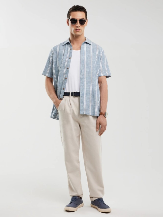 Koszula męska bawełniana w pasy niebieska Luizner 401