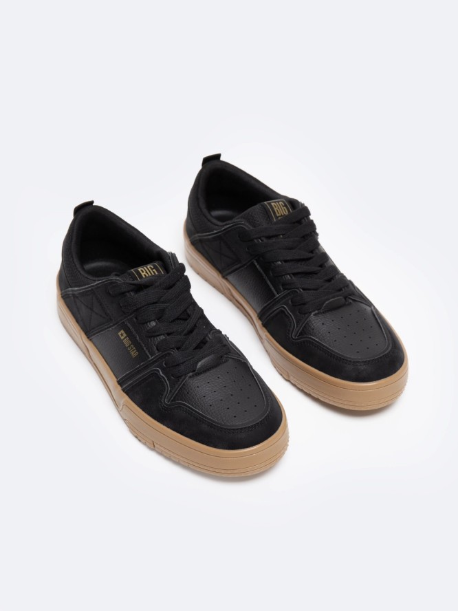 Sneakersy męskie z kontrastową podeszwą czarne NN174094 906