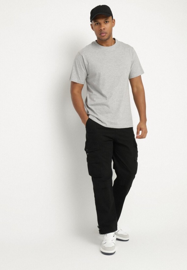 Czarne Bawełniane Spodnie Joggery z Kieszeniami z Klapami Lanathia