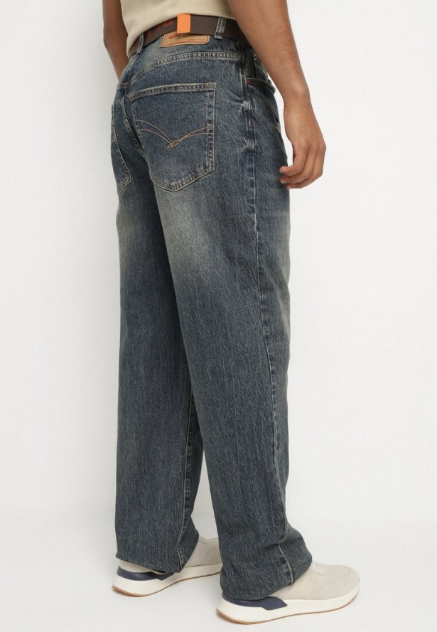Niebieskie Bawełniane Jeansy Szerokie z Paskiem Lerisama