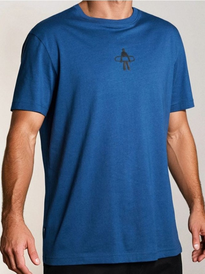 Bawełniana koszulka z nadrukiem na plecach - niebieski