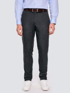 Spodnie męskie z kantem w kratę szare Jordini 903