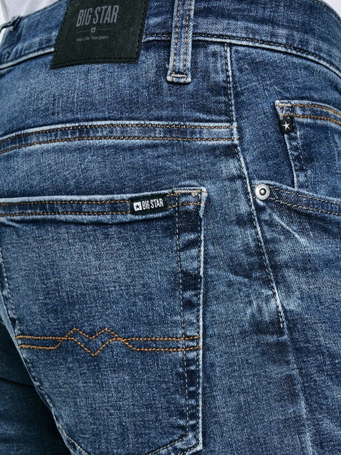 Jeansy męskie dopasowane z przetarciami granatowe Nader 495