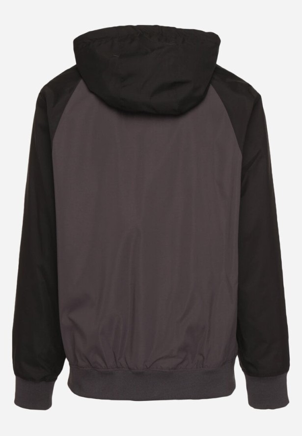 Czarno-Szara Kurtka Wiatrówka z Kapturem i Ociepleniem Nevelaera