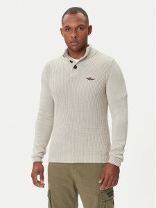 Aeronautica Militare Sweter 252MA1572UL00409 Beżowy Slim Fit