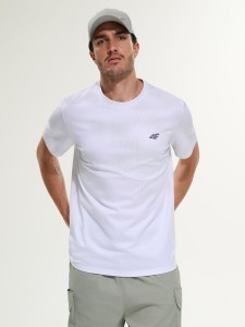 4F T-shirt regular z nadrukiem męski - biały XL