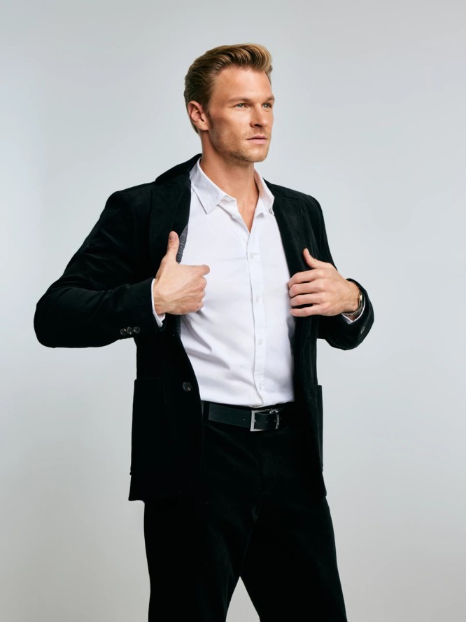 Marynarka męska sztruksowa czarna Pilos 906