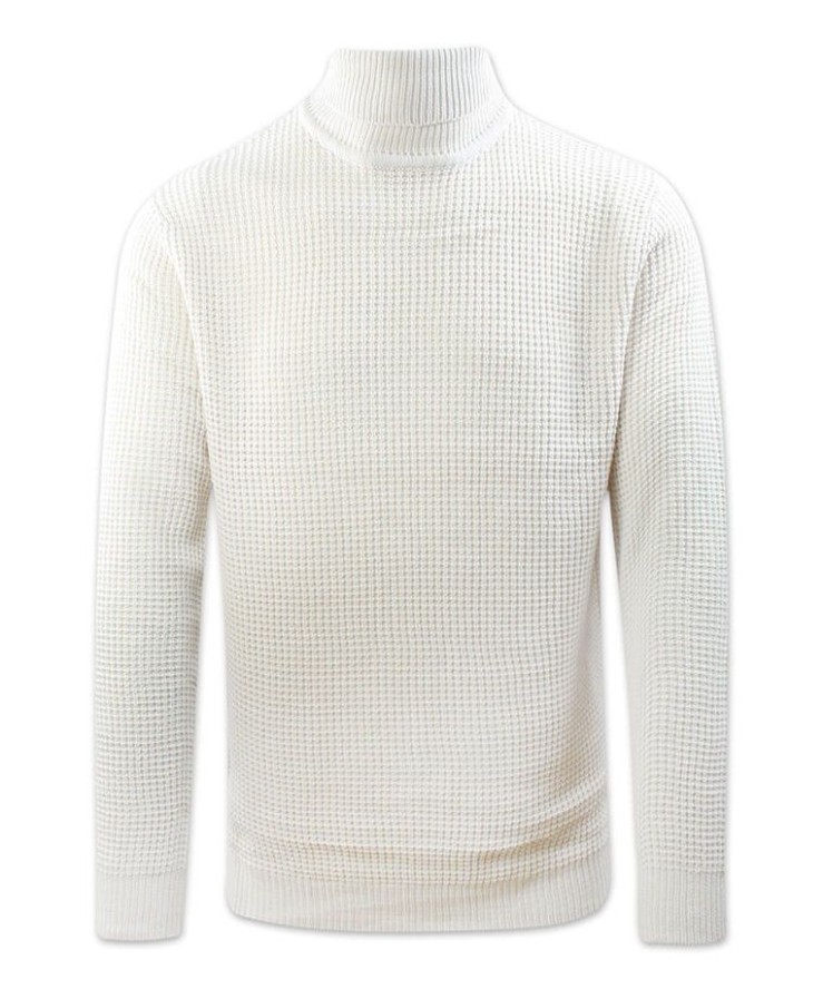 Golf Kremowy, Beżowy Dziergany, Luźny Splot, Męski, Elegancki -Brave Soul