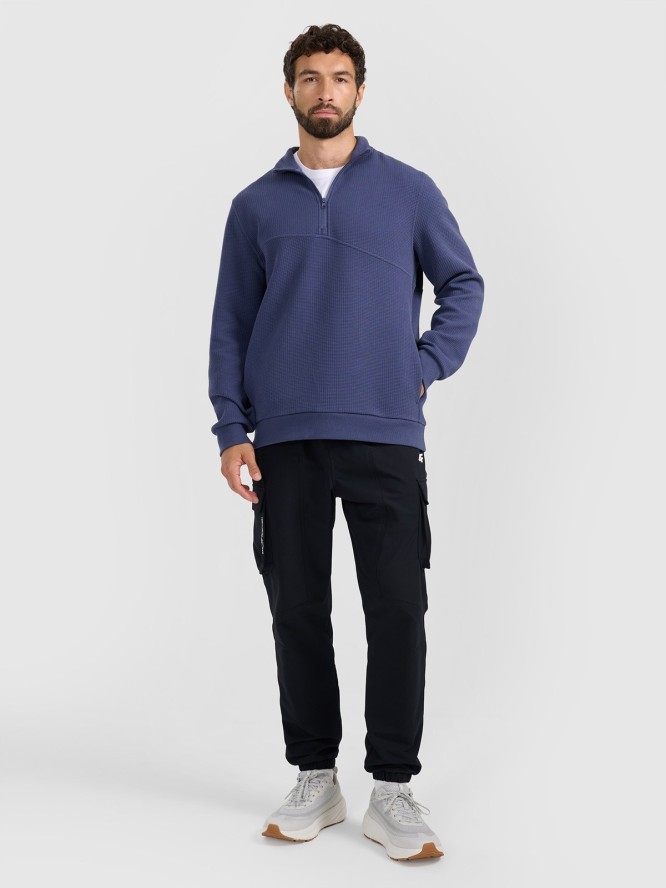 4F Bluza dresowa z dzianiny waflowej męska - granatowa XL