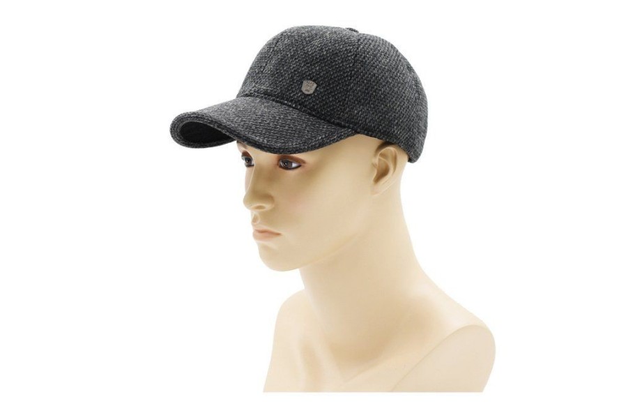 Czapka z Nausznikami, Popielata w Drobny Wzór z Daszkiem, Jesienno-Zimowy -Pako Jeans