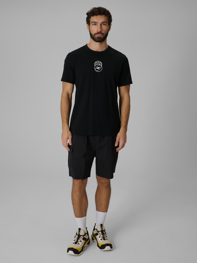 4F T-shirt regular z nadrukiem męski - czarny L