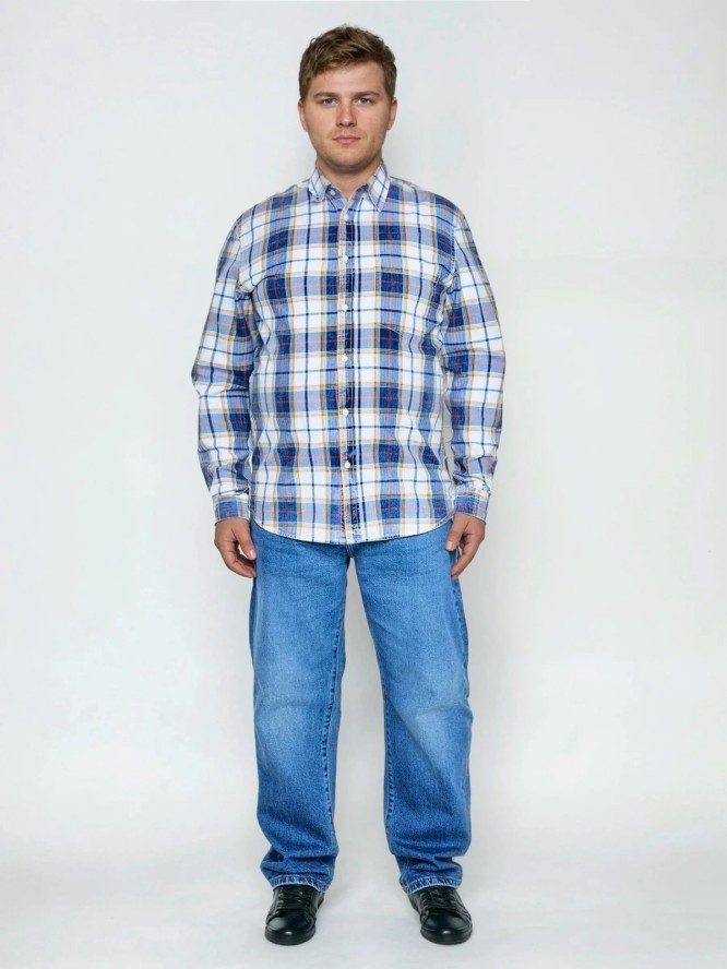 Koszula męska bawełniana w kratę niebiesko-biała Merowi 401