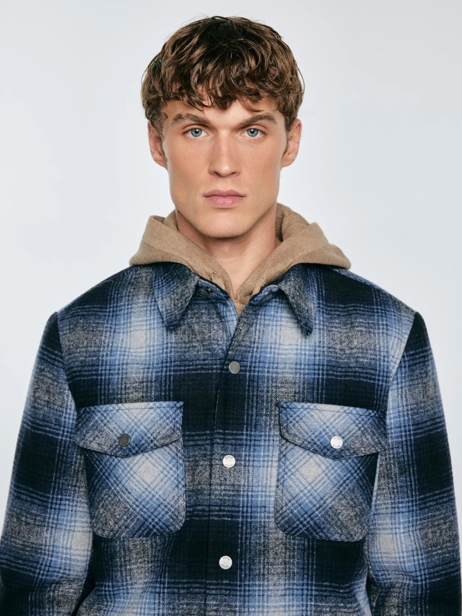 Kurtka męska koszulowa w kratę granatowa Obis 403