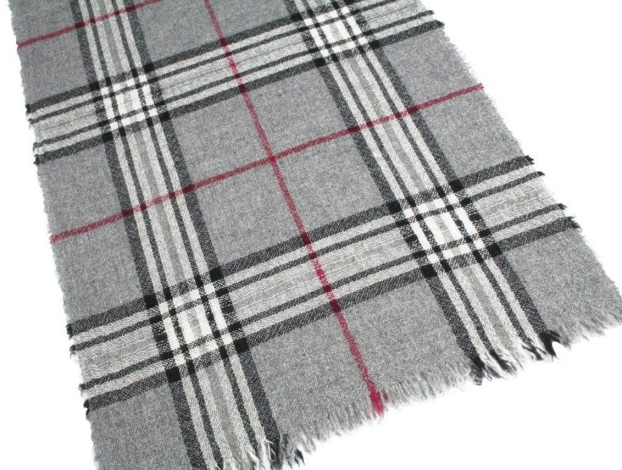 Szalik z Kaszmiru, Jasny Szary w Kratkę, Delikatny, Miękki, Ciepły -V. Fraas