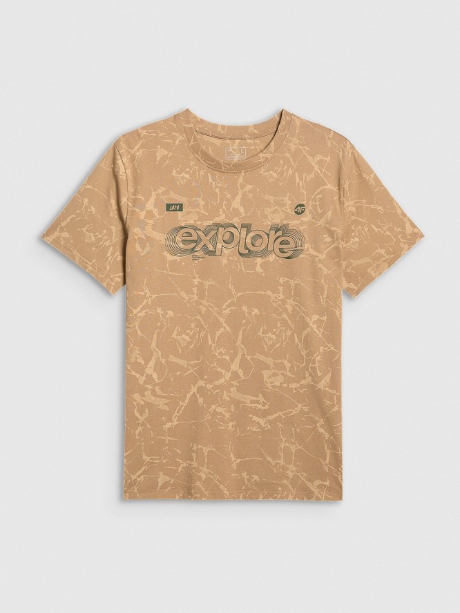 4F T-shirt regular z nadrukiem męski - beżowy S
