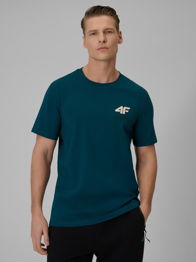 4F T-shirt regular gładki męski - turkusowy M